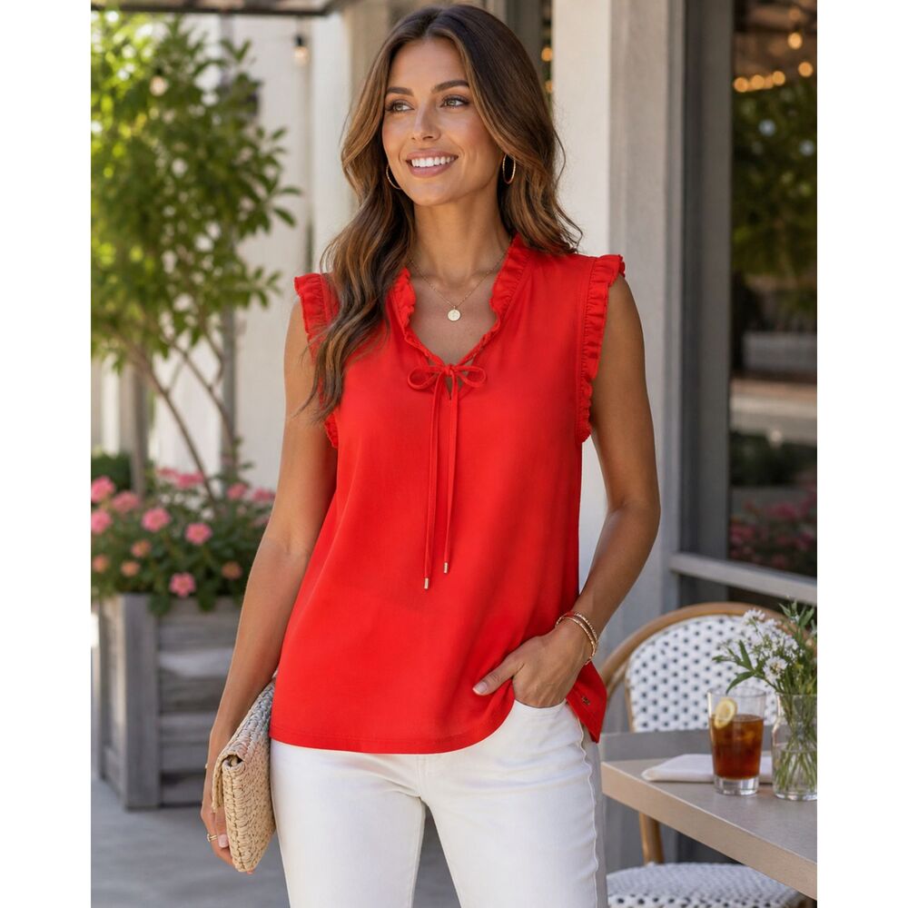 Tommy Hilfiger Orange Ruffle Tie Neck Sleeveless Top M